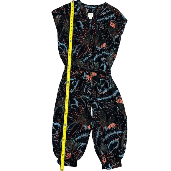 Anthropologie Maeve Leaf Print Jumpsuit Button Front Belted SZ Small P Oversized - Picture 6 of 7